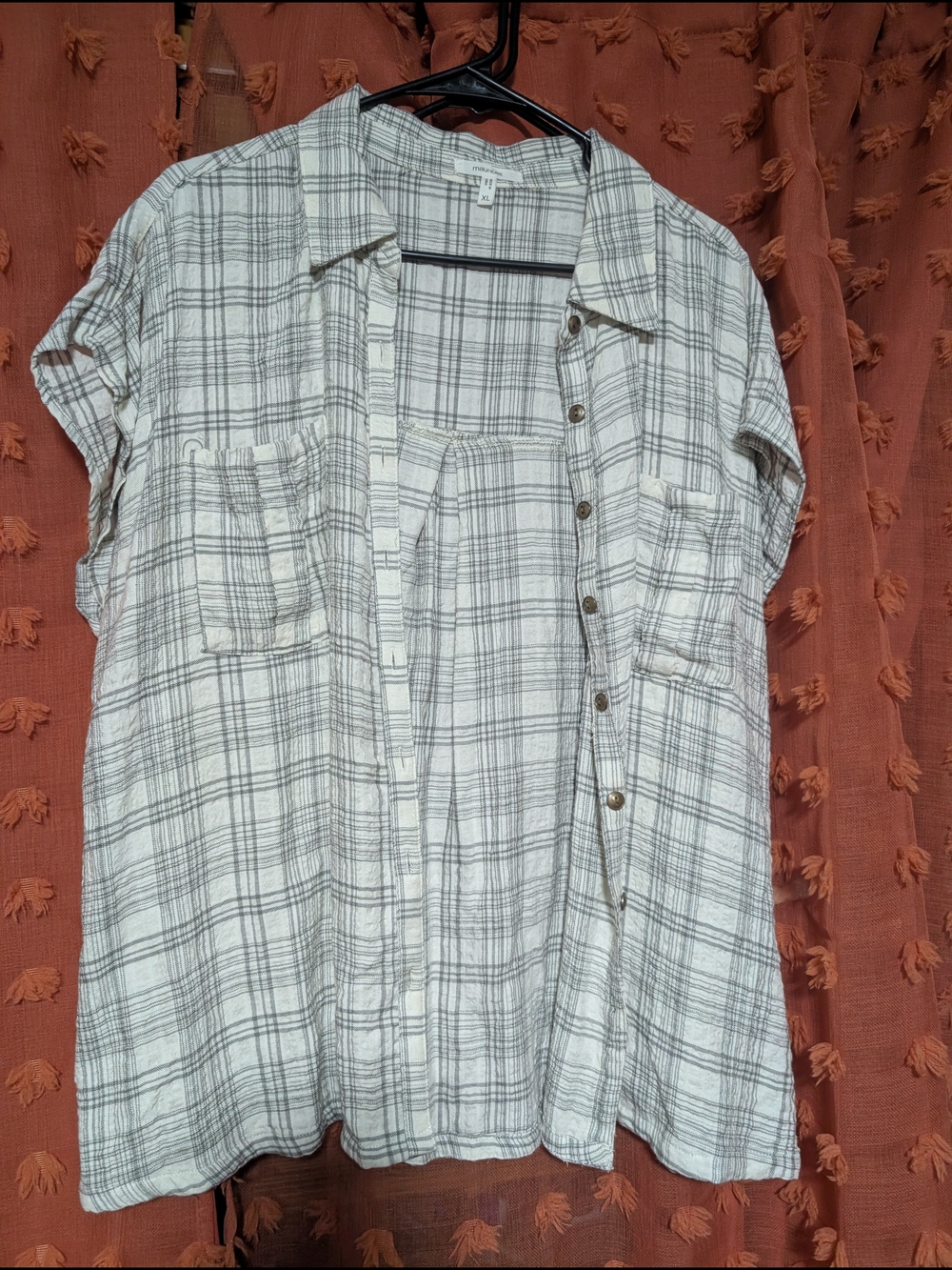 Maurices White and Gray Plaid Short-Sleeve Button-Up Shirt